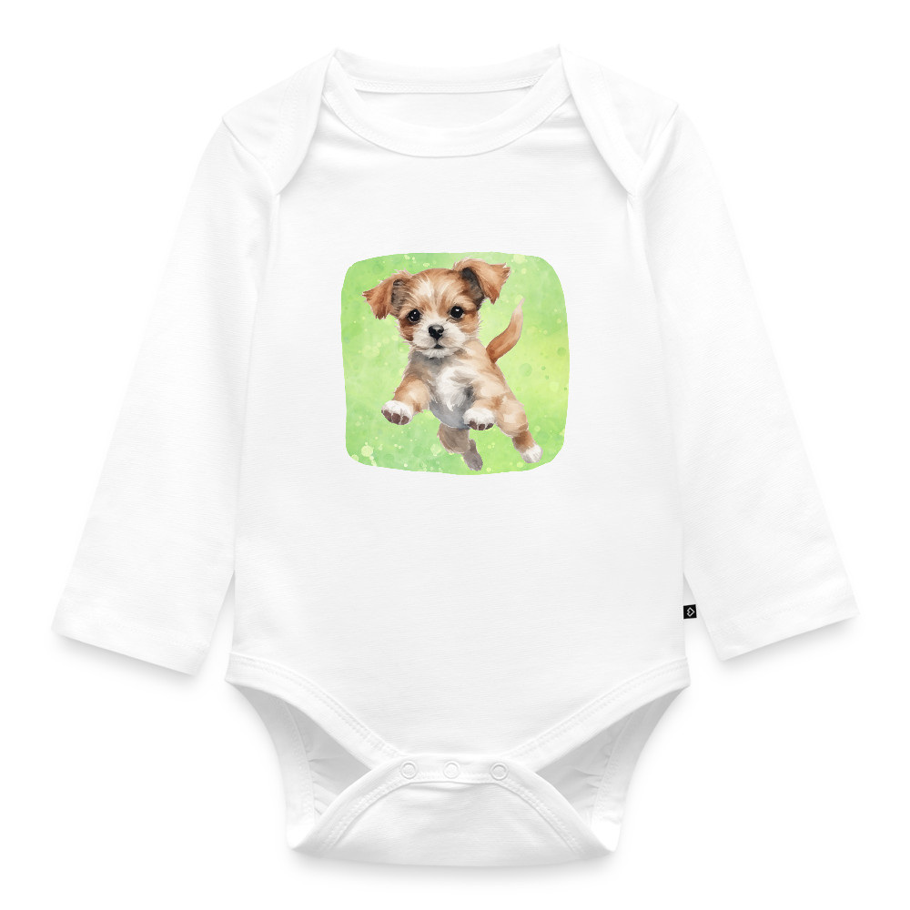 Langarmbody - Baby Hund - Weiß