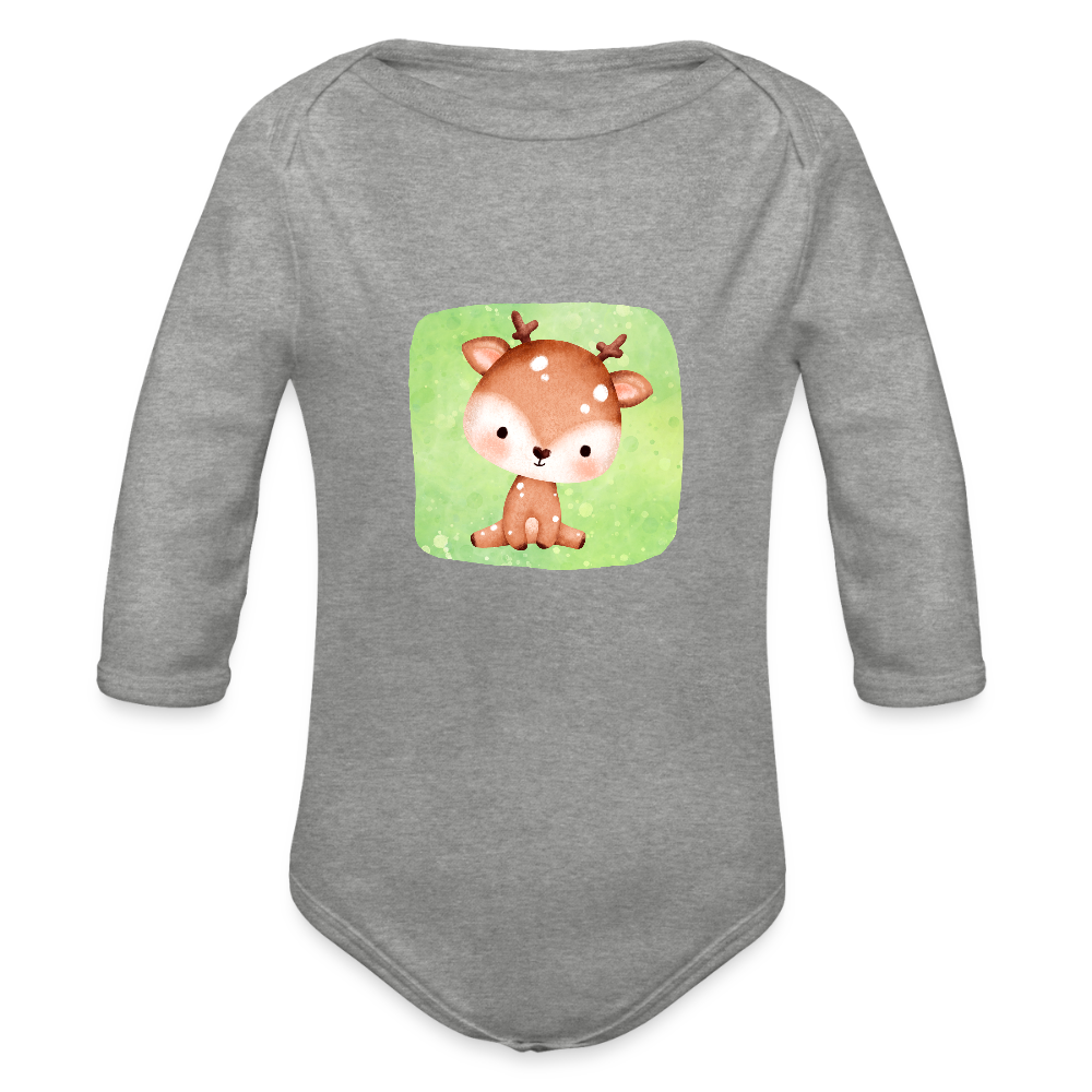 Langarmbody - Baby Reh - Grau meliert