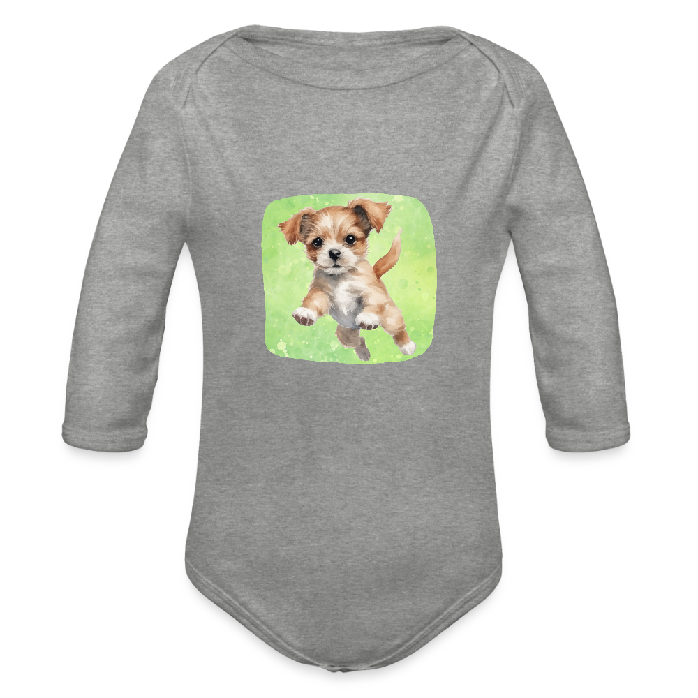 Langarmbody - Baby Hund - Grau meliert