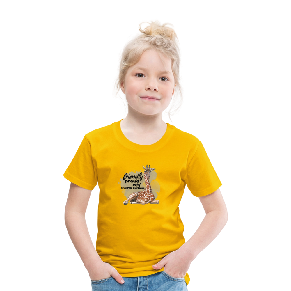 Kinder T-Shirt - friendly proud an always curious - Sonnengelb