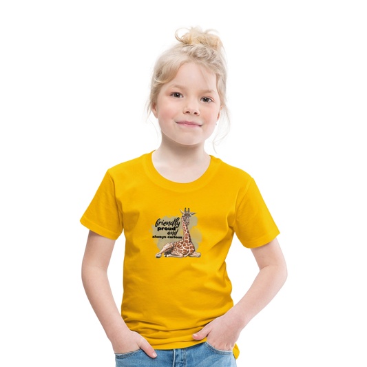 Kinder T-Shirt - friendly proud an always curious - Sonnengelb