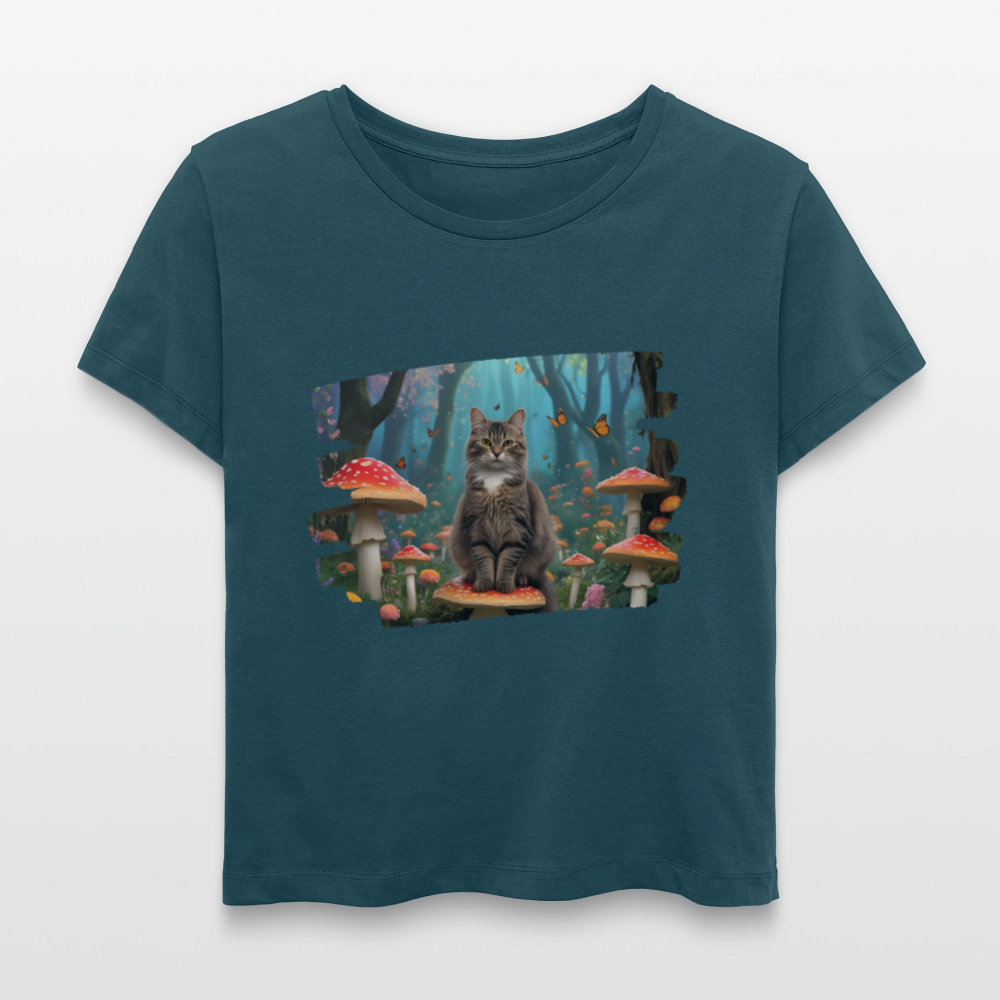 Frauen Bio-T-Shirt - Katze - Dunkles Petrol