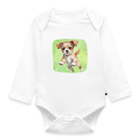 Langarmbody  - Baby Hund - Weiß