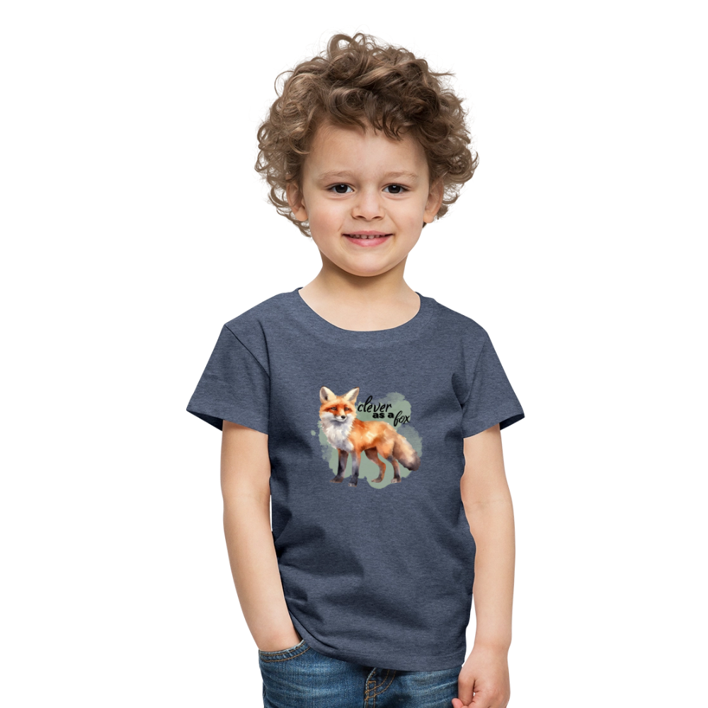 Kinder T-Shirt - clever as a fox - Blau meliert