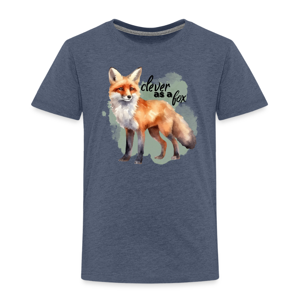 Kinder T-Shirt - clever as a fox - Blau meliert