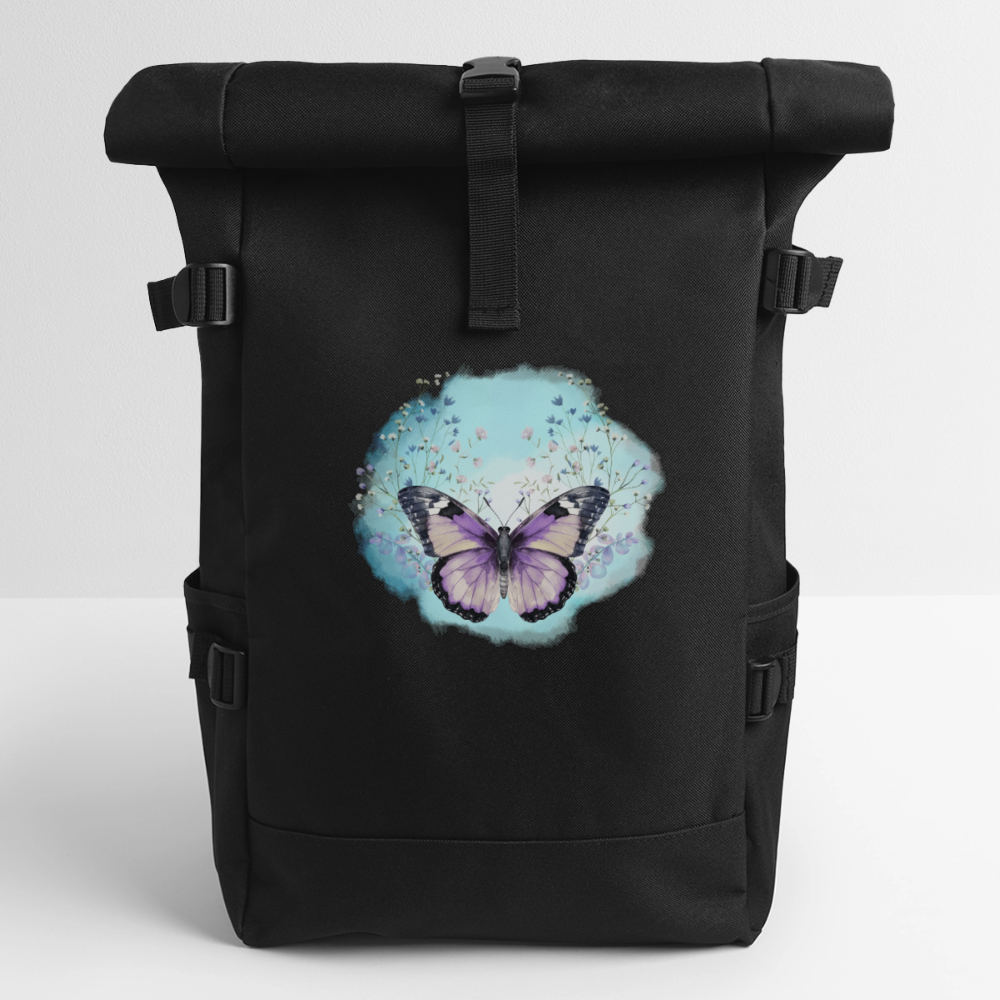 Rolltop Rucksack - Schmetterling - Schwarz