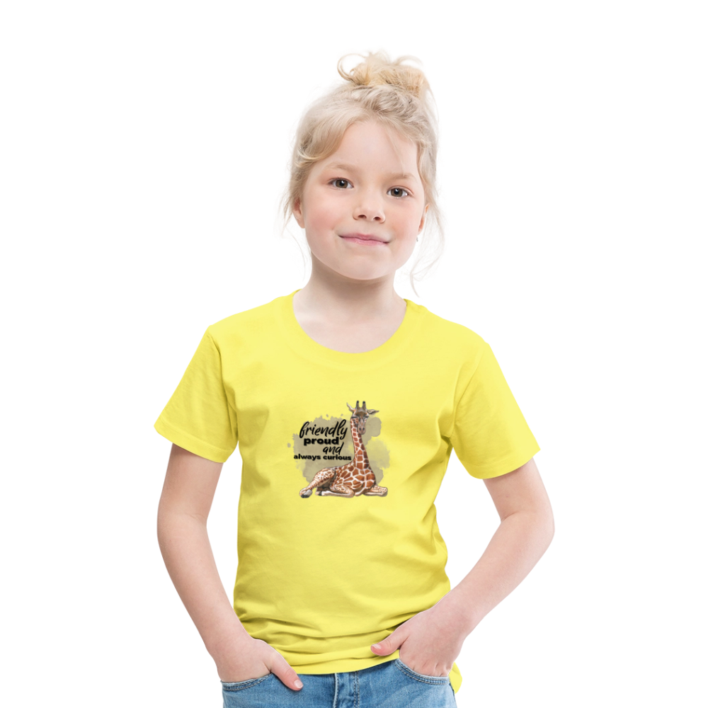 Kinder T-Shirt - friendly proud an always curious - Gelb