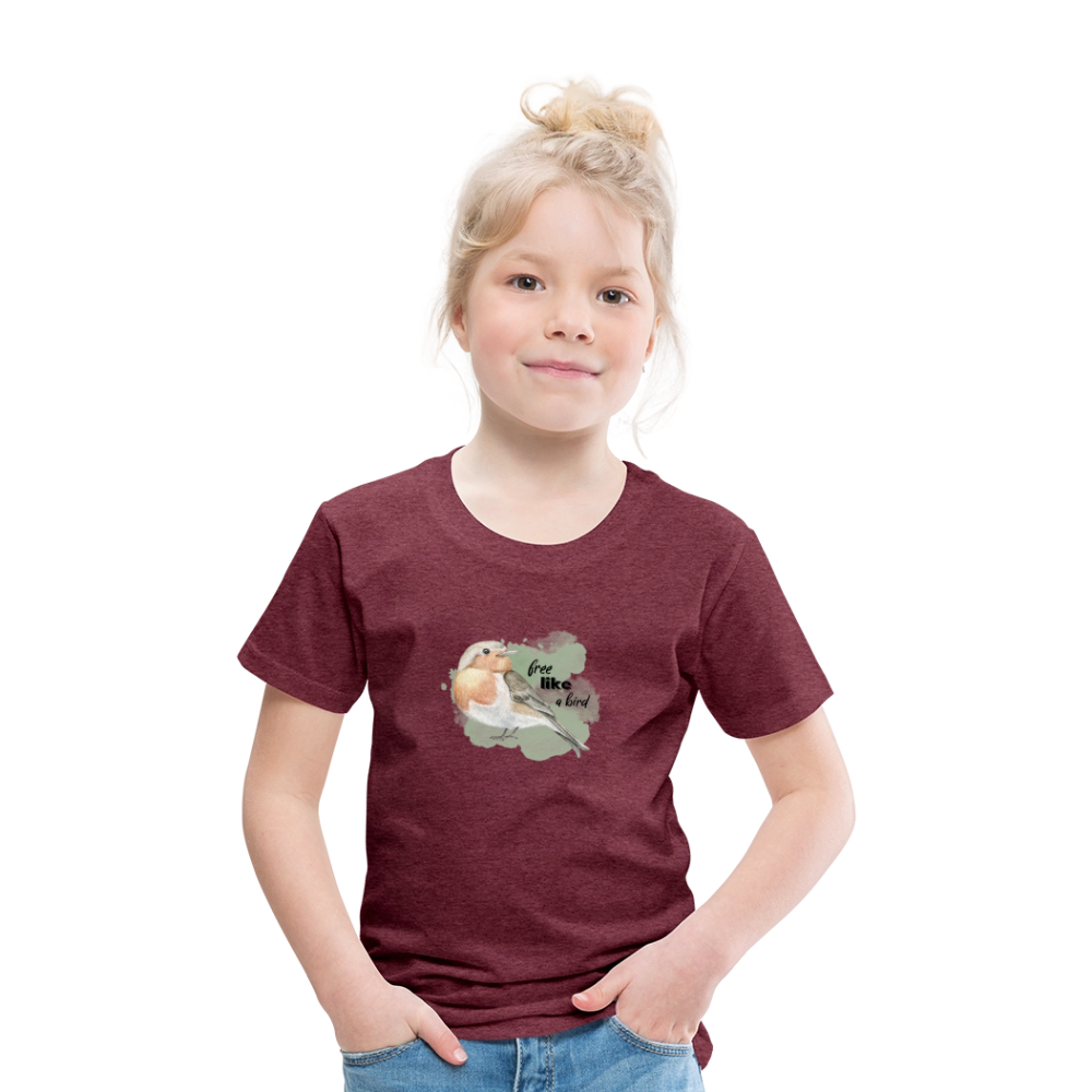 Kinder T-Shirt - free like a bird - Bordeauxrot meliert