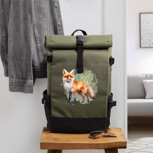 Rolltop Rucksack - Fuchs - Olive/Schwarz