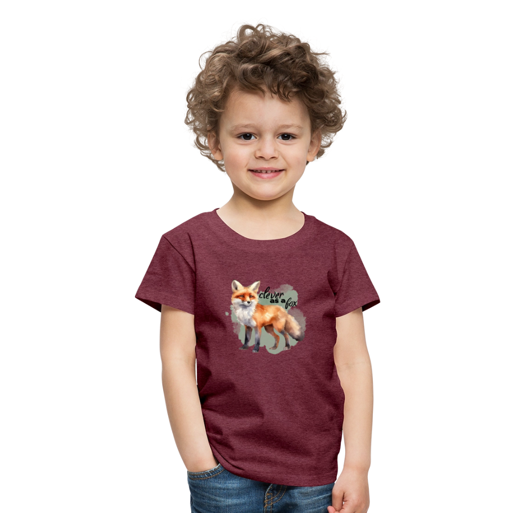 Kinder T-Shirt - clever as a fox - Bordeauxrot meliert