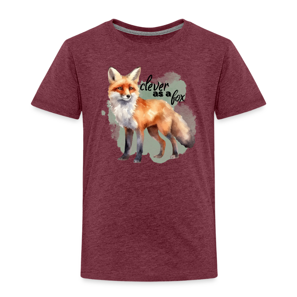 Kinder T-Shirt - clever as a fox - Bordeauxrot meliert