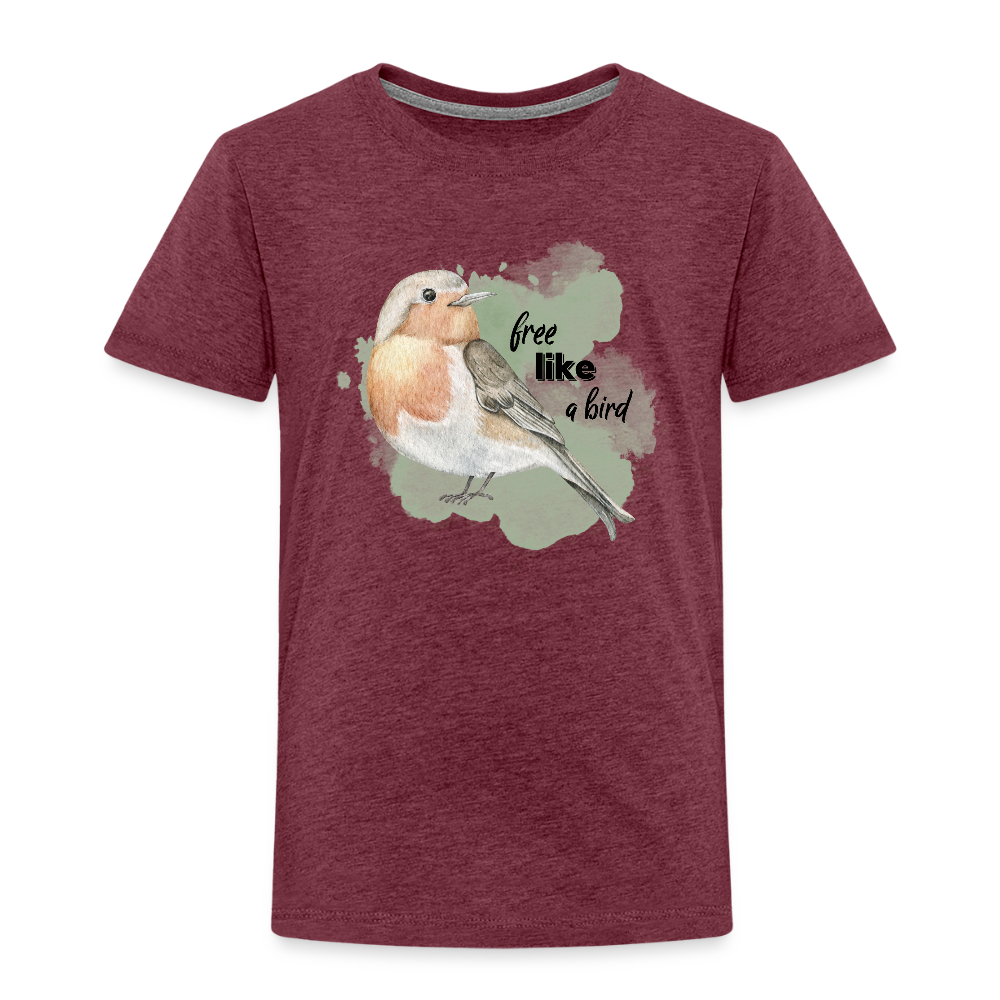 Kinder T-Shirt - free like a bird - Bordeauxrot meliert