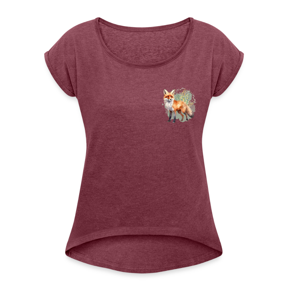 Frauen T-Shirt - Fuchs - Bordeauxrot meliert