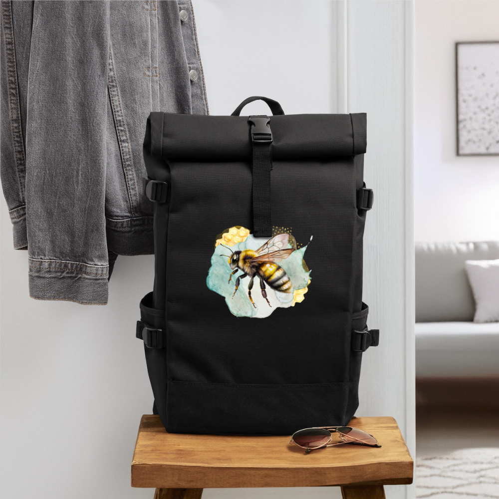 Rolltop Rucksack - Biene - Schwarz