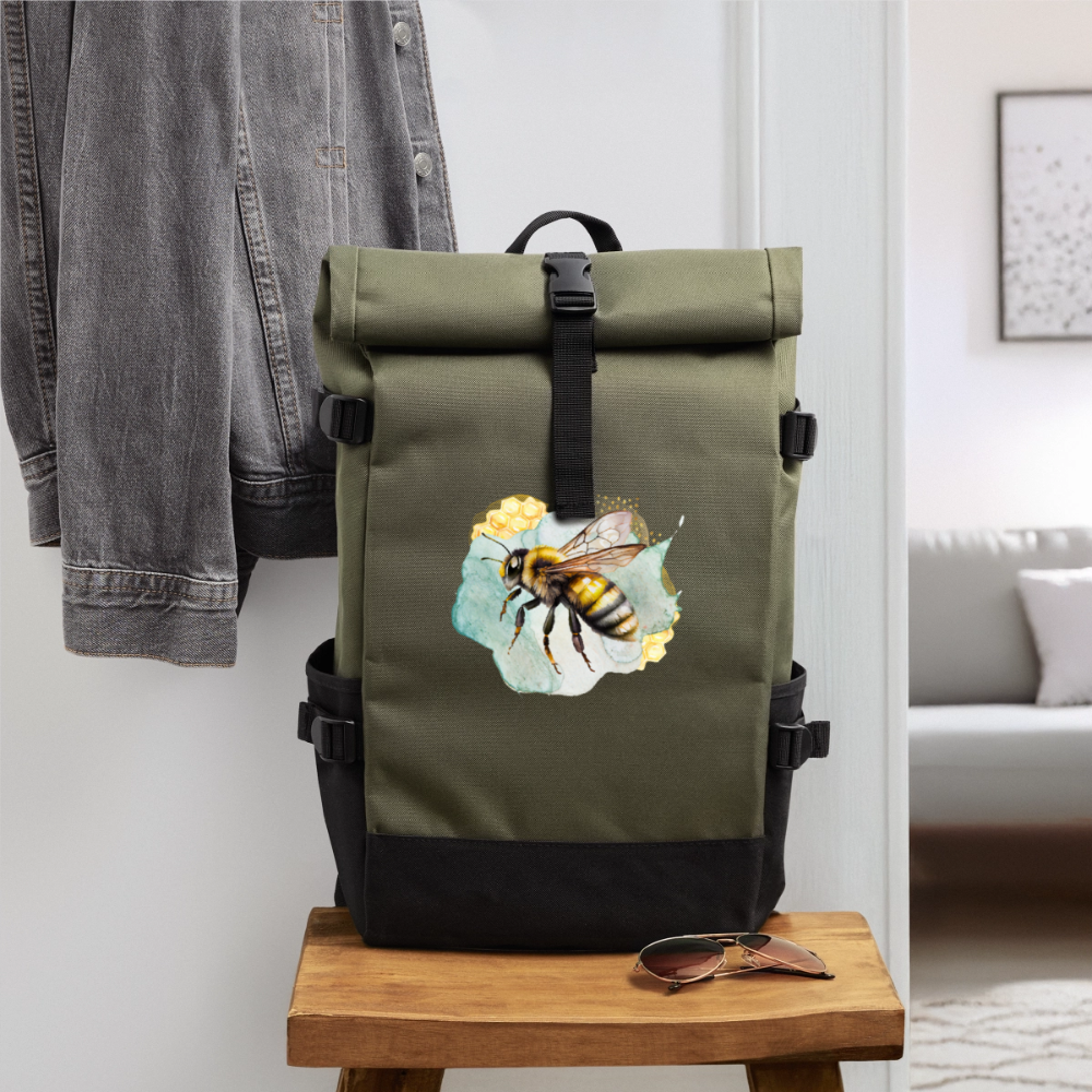 Rolltop Rucksack - Biene - Olive/Schwarz