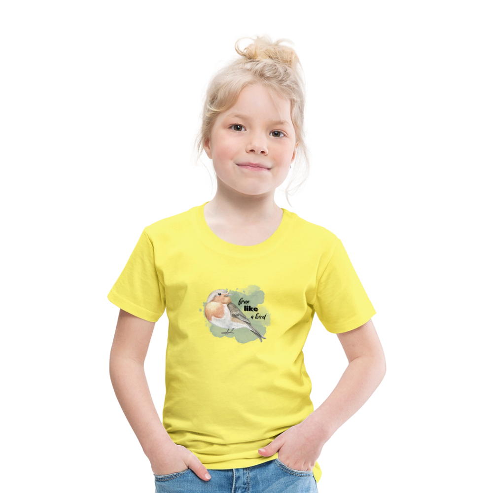 Kinder T-Shirt - free like a bird - Gelb