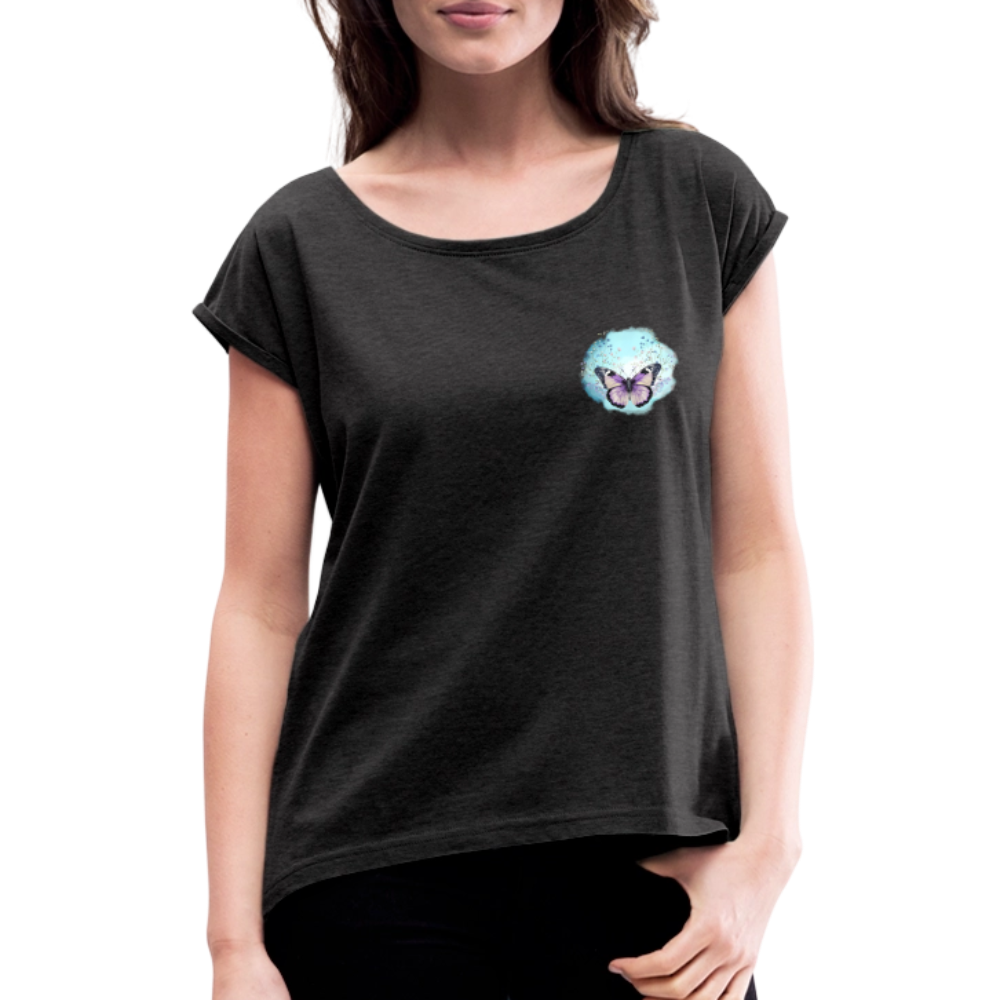 Frauen T-Shirt - Schmetterling - Schwarz meliert