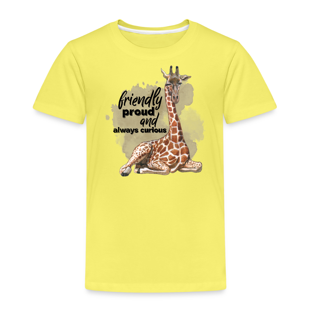 Kinder T-Shirt - friendly proud an always curious - Gelb