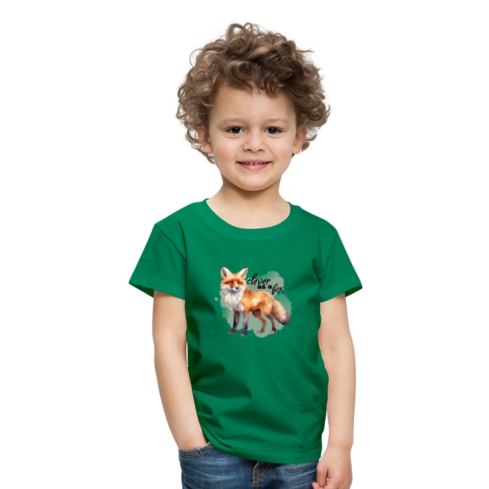 Kinder T-Shirt - clever as a fox - Kelly Green