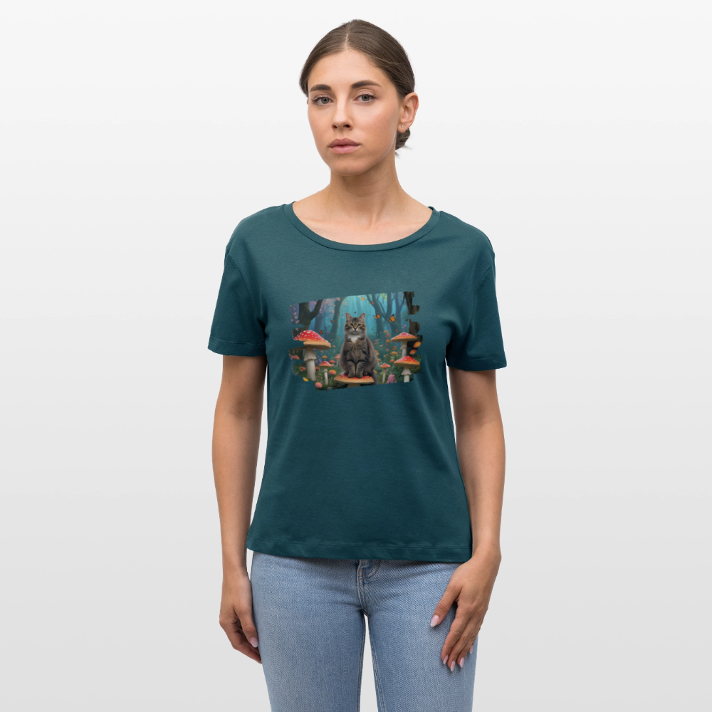 Frauen Bio-T-Shirt - Katze - Dunkles Petrol