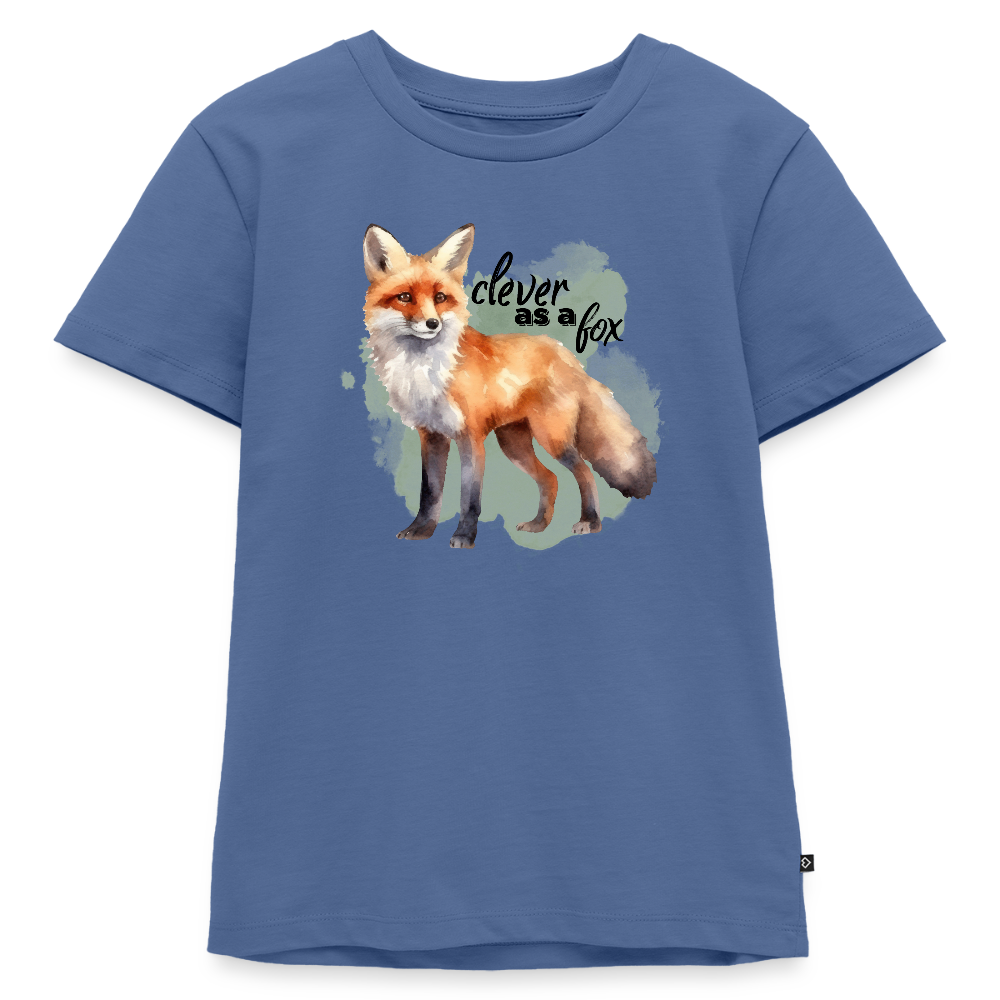 Kinder T-Shirt - clever as a fox - Taubenblau