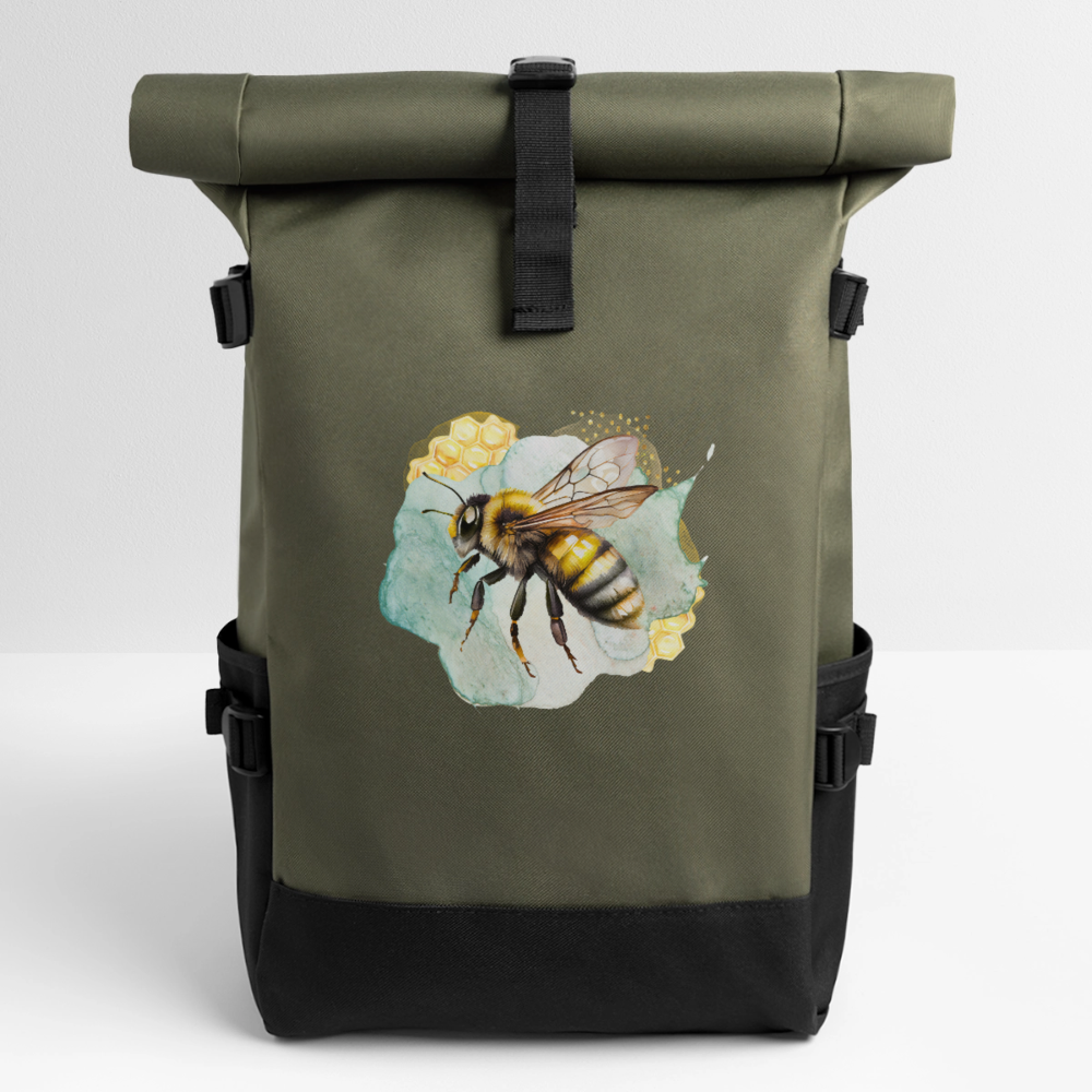 Rolltop Rucksack - Biene - Olive/Schwarz