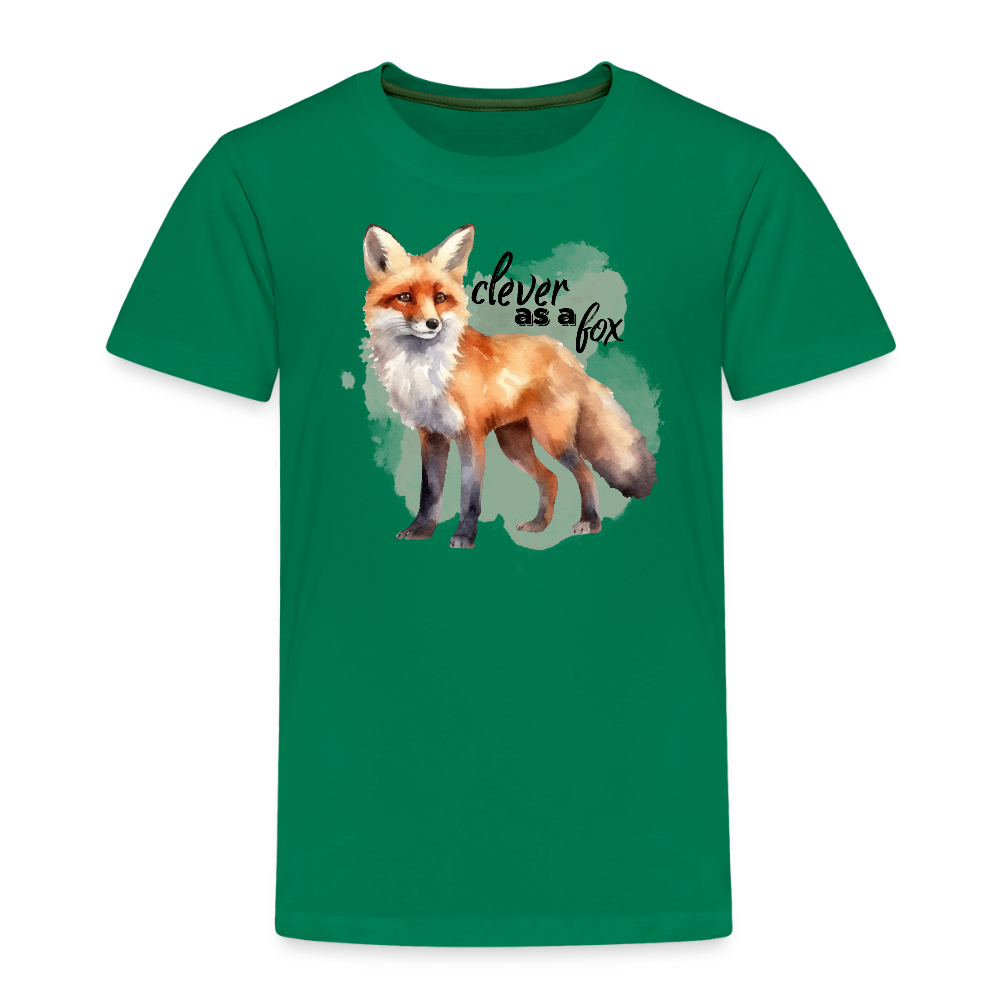 Kinder T-Shirt - clever as a fox - Kelly Green